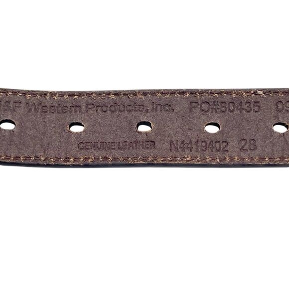 Nocona Brown Tooled Leather Belt Hair-On Cowhide Rhinestone Boho Western Size 28 main image 10